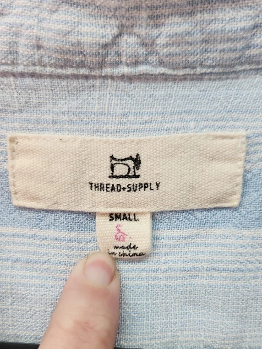 Thread & Supply Light Blue and White Striped V-Neck Cotton Blouse - Picture 2 of 3